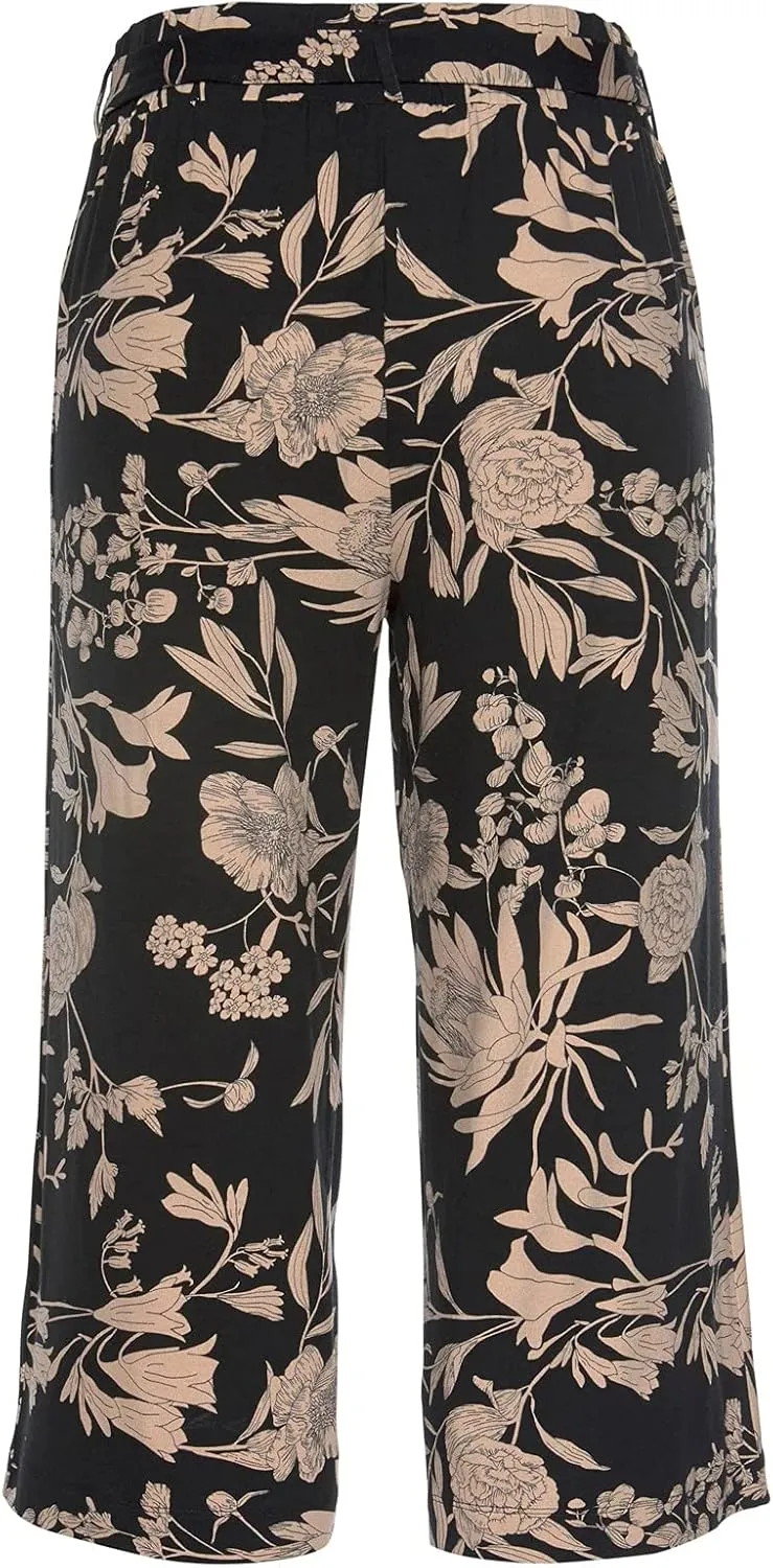 Women Wide Leg High Waist Drawstring Palazzo Pants Casual Summer Flowy Boho Beach Harem Slacks Printed Linen Trousers