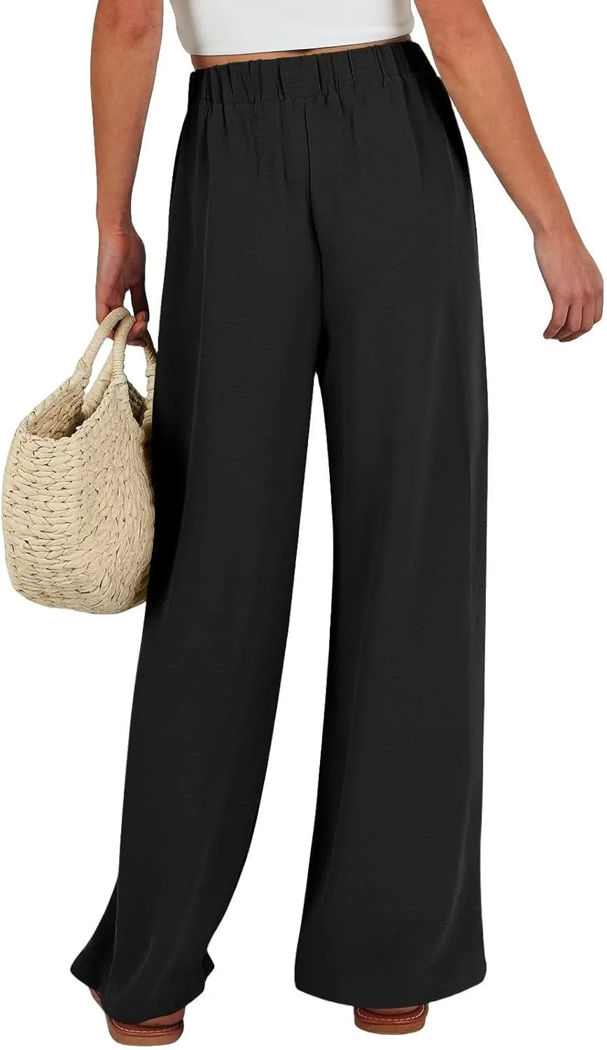 Women Wide Leg Linen Pants 2025 Tie Knot Summer High Waisted Palazzo Pants Flowy Beach Travel Trousers with Pockets