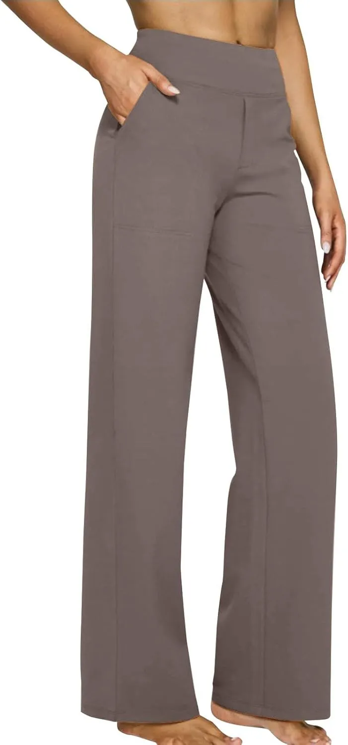 Women Yoga Pants High Waist Wide Leg Work Pants Comfy Stretch Lounge Trousers Solid Flare Sweatpants with Pockets