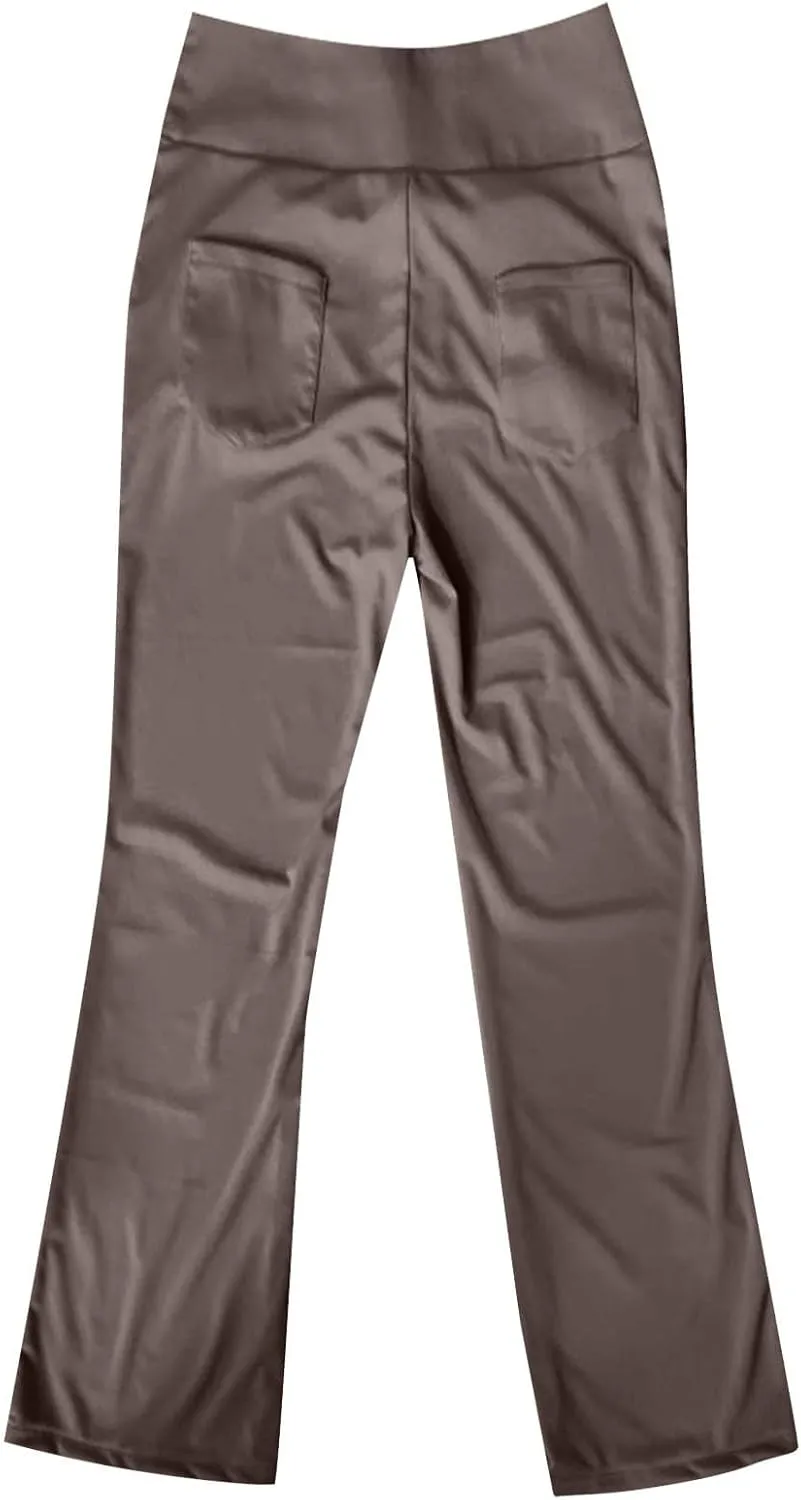 Women Yoga Pants High Waist Wide Leg Work Pants Comfy Stretch Lounge Trousers Solid Flare Sweatpants with Pockets