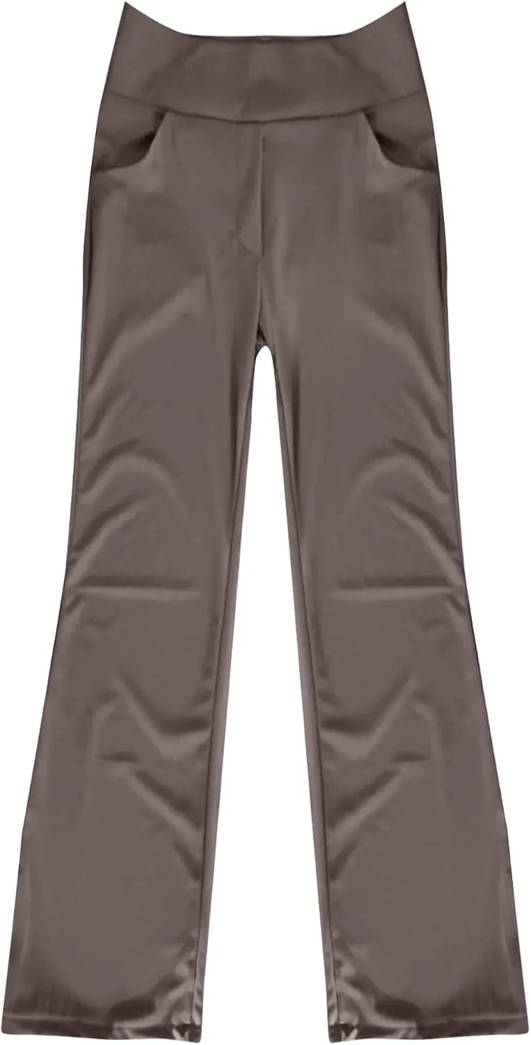 Women Yoga Pants High Waist Wide Leg Work Pants Comfy Stretch Lounge Trousers Solid Flare Sweatpants with Pockets