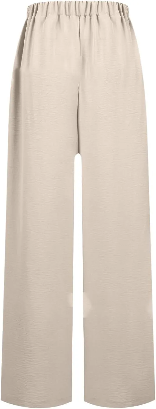 Women's 2025 Summer Lightweight Loose Lace Up High Waist Pants Casual Solid Color Baggy Wide Leg Trousers with Pockets