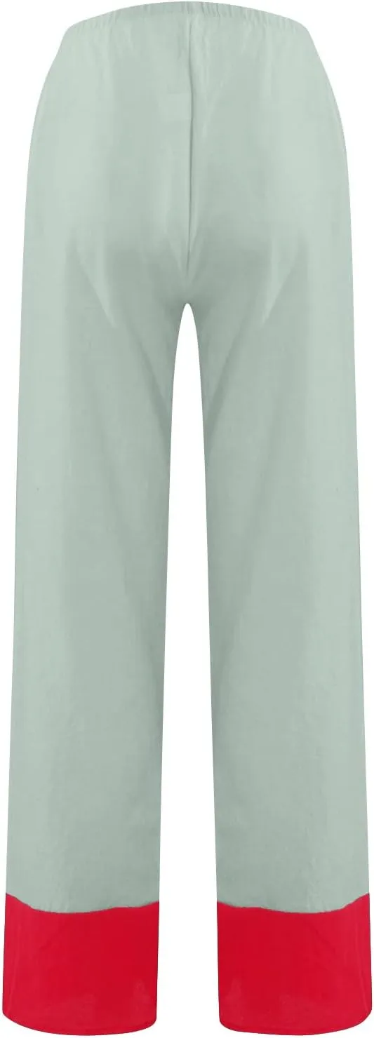 Women's Capri Pants Casual Summer Cotton Linen Cropped Tulip Lounge Trousers Comfy Baggy with Pockets Palazzo