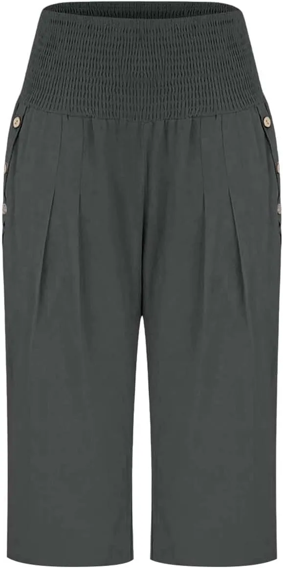 Womens Capri Pants, with Pockets Loose Wide Leg High Waist Capri Pants