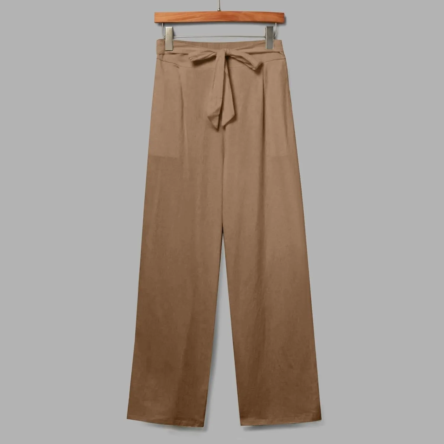 Womens Casual Cotton Linen Pants Elastic High Waist Drawstring Loose Fit Summer Pants Slacks Trousers with Pockets