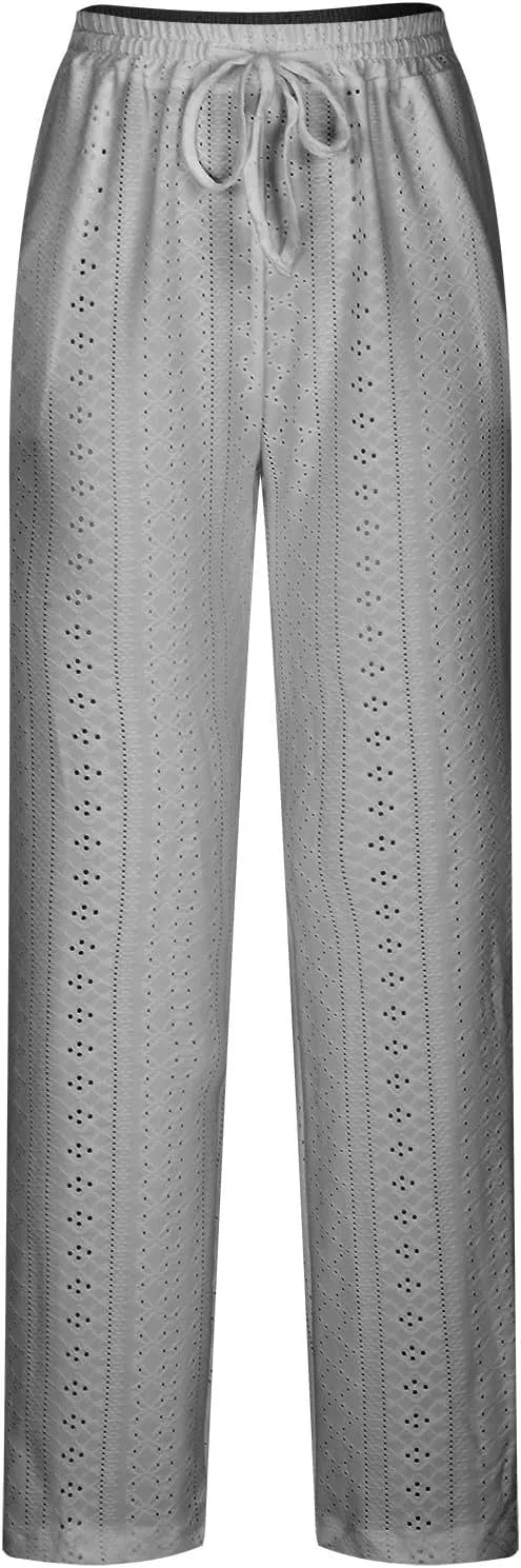 Womens Casual Cotton Linen Pants Lightweight Summer Boho Pants Comfy Elastic Waist Plus Size Lounge Long Trousers