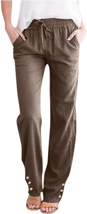 Womens Casual Cotton Linen Pants Lightweight Summer Loose Fit Elastic Waist Plus Size Solid Lounge Long Trousers