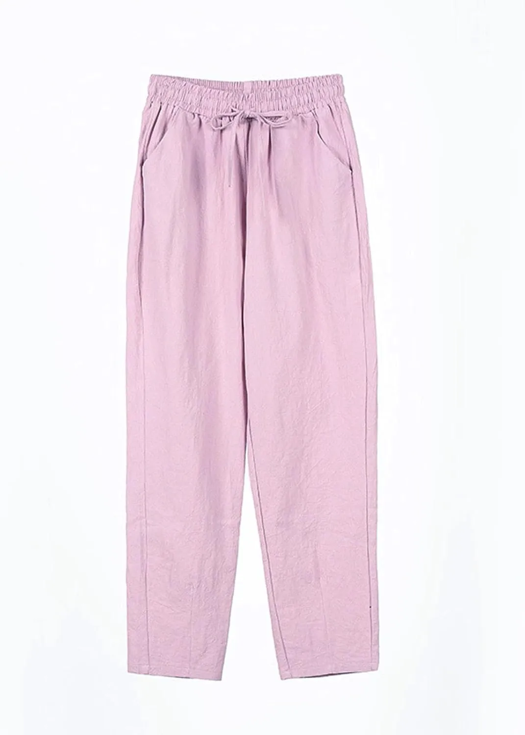 Womens Casual Linen High Waist Pants Drawstring Loose Fit Summer Beach Pants Trousers with Pockets
