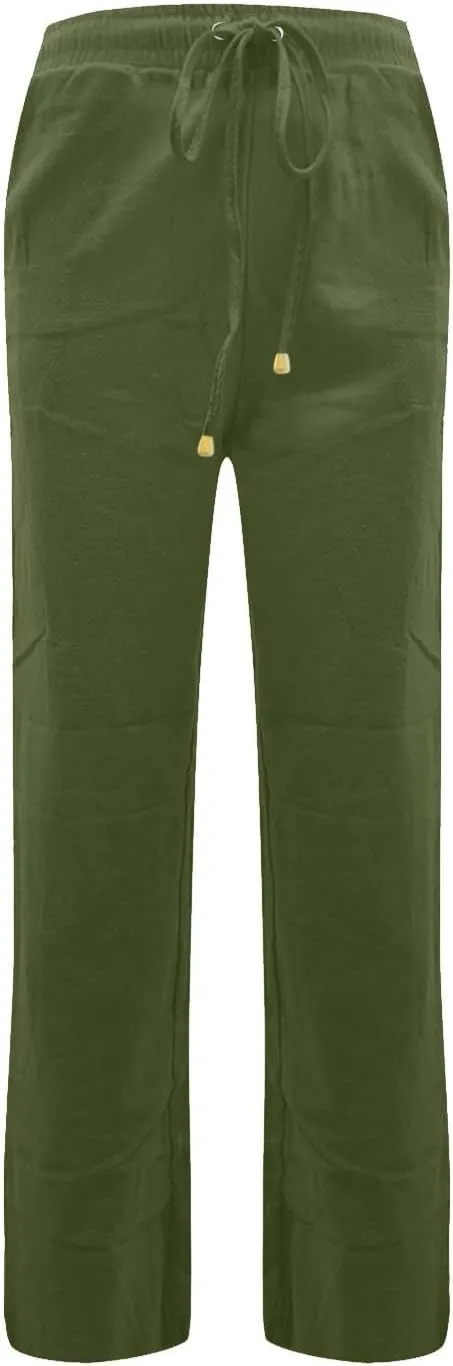 Womens Casual Linen Pants 2025 High Waist Drawstring Loose Fit Solid Summer Pants Trousers with Side Pockets