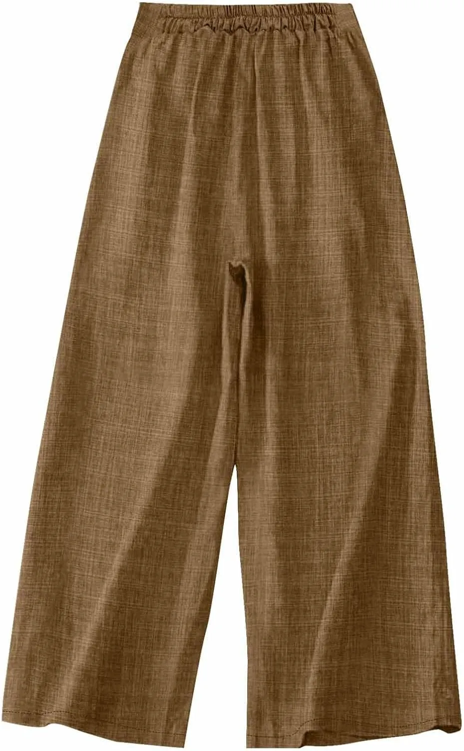 Womens Casual Linen Wide Leg Pants Elastic High Waist Palazzo Trousers Boho Beach Vacation Lounge Slacks with Pocket