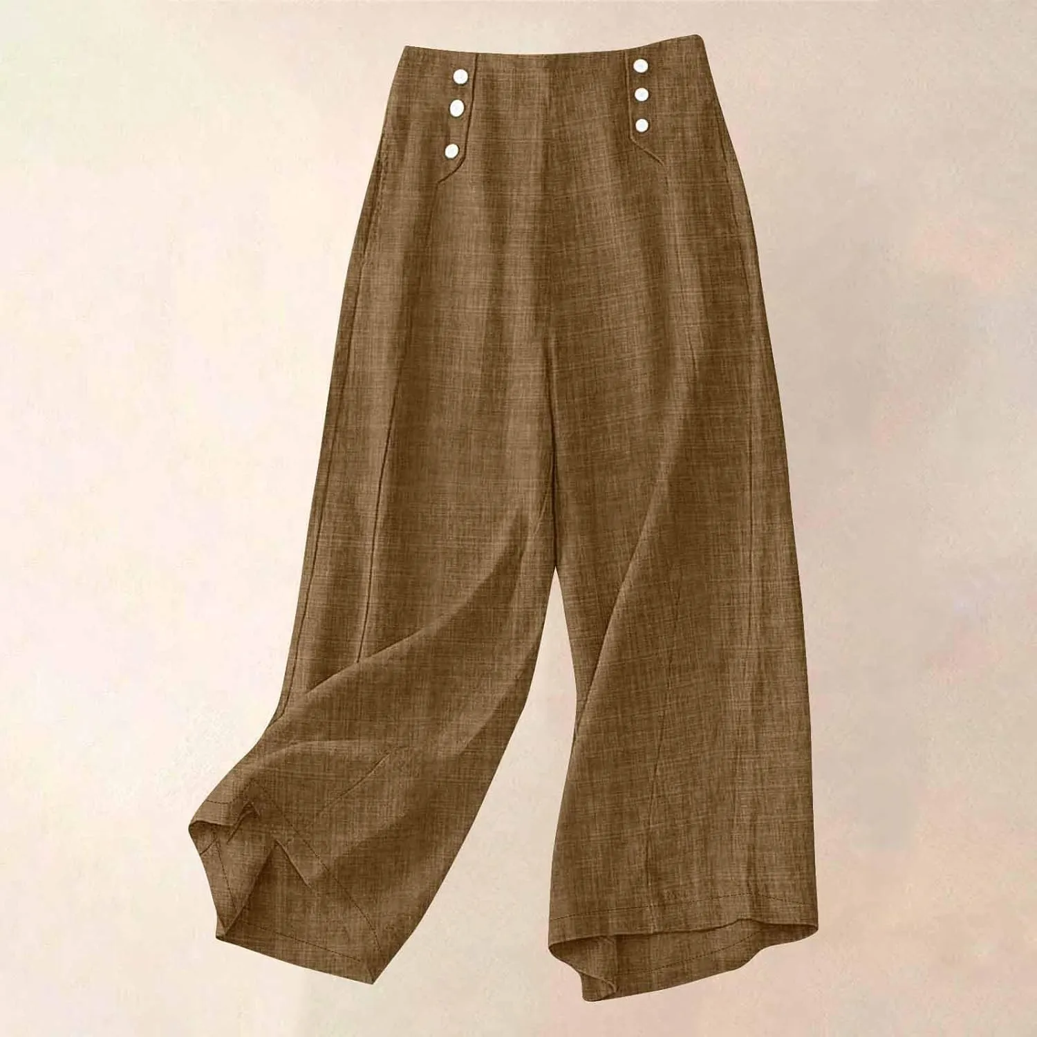 Womens Casual Linen Wide Leg Pants Elastic High Waist Palazzo Trousers Boho Beach Vacation Lounge Slacks with Pocket