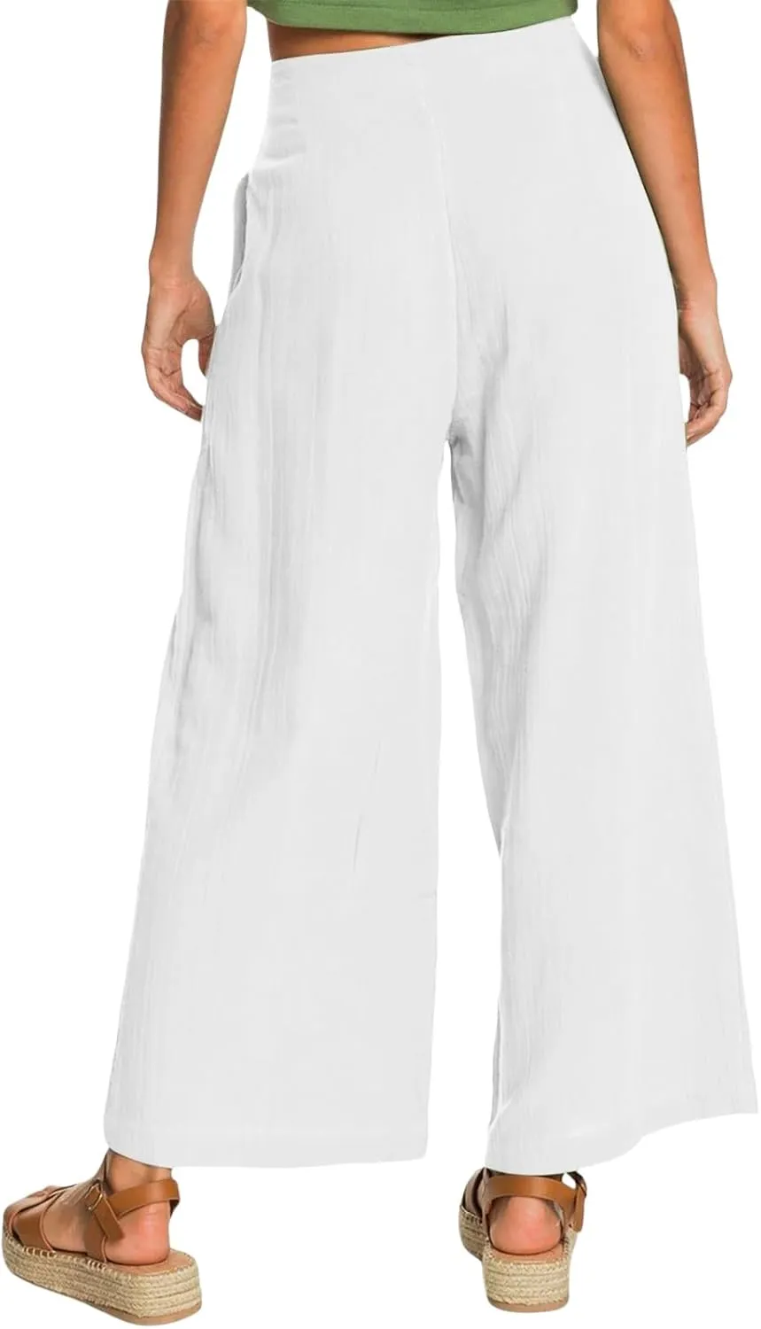 Women's Casual Wide Leg Pants Summer Palazzo Linen High Waist Business Work Trousers Long Lounge Pants