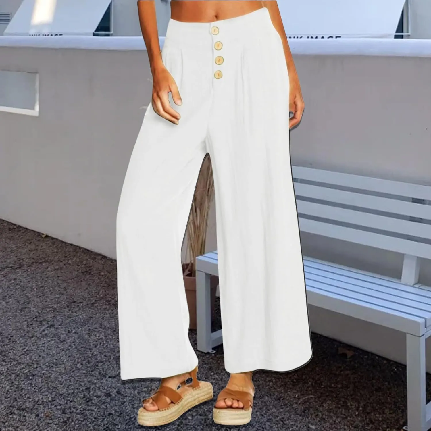 Women's Casual Wide Leg Pants Summer Palazzo Linen High Waist Business Work Trousers Long Lounge Pants