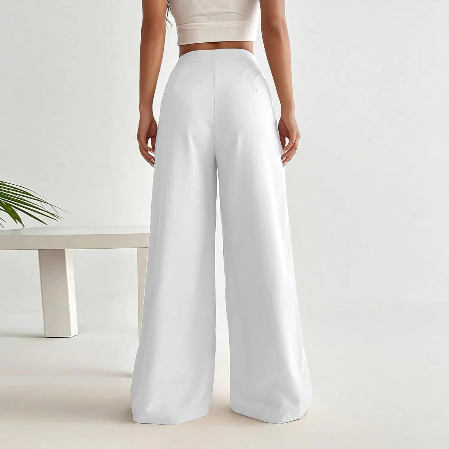 Women's Clothing Trendy Summer Linen Blend Ultra Wide-Leg Pant Long Slacks High Waist Trousers Casual Pants, S-3XL