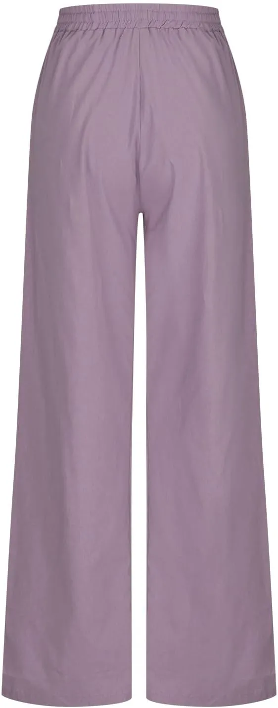 Women's Cotton Linen Drawstring High Waisted Pants Casual Loose Wide Leg Pants Plus Size Summer Trousers with Pockets
