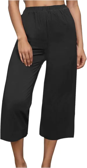 Womens Cotton Linen Pants High Waist Wide Leg Pant Dressy Casual Summer Resort Wear 2024 Loose Lounge Capri Trousers