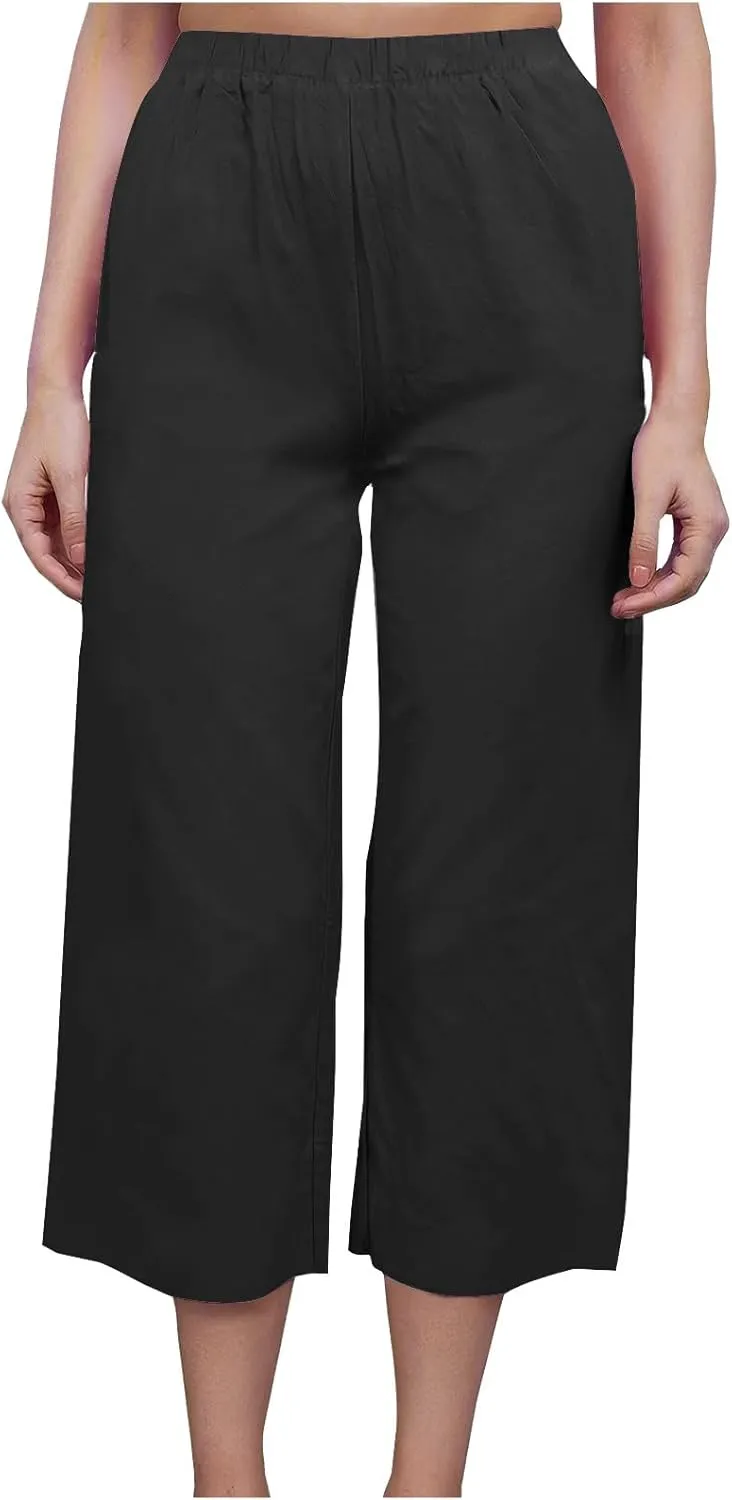 Womens Cotton Linen Pants High Waist Wide Leg Pant Dressy Casual Summer Resort Wear 2024 Loose Lounge Capri Trousers