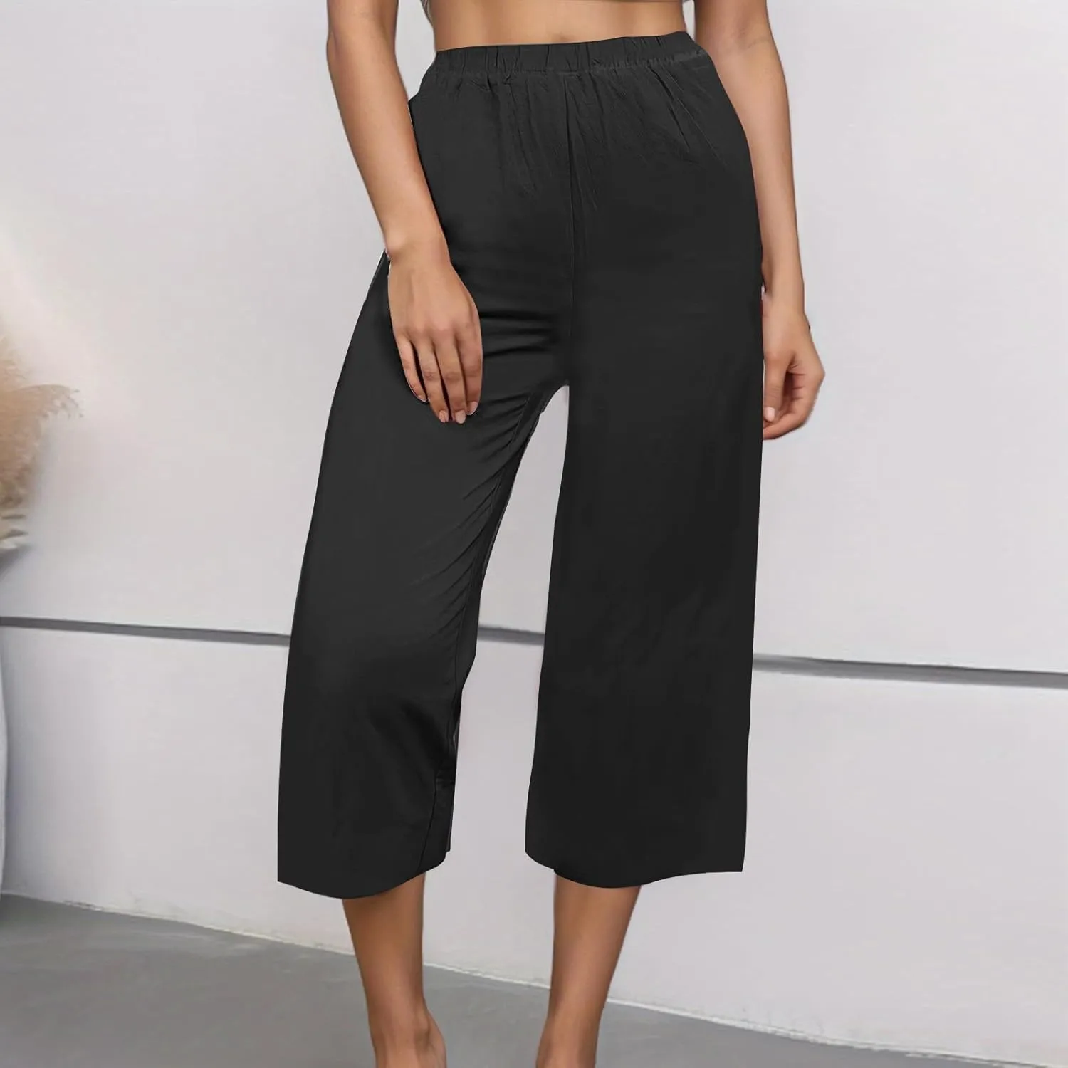 Womens Cotton Linen Pants High Waist Wide Leg Pant Dressy Casual Summer Resort Wear 2024 Loose Lounge Capri Trousers