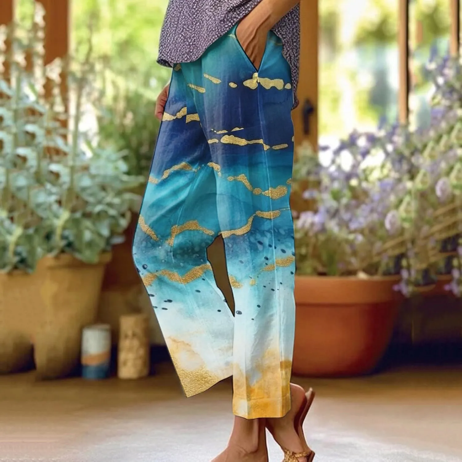 Womens Cotton Linen Pants Loose Summer Casual Solid Color Straight Leg Beach High Waisted Linen Pants Comfy Lounge Trousers