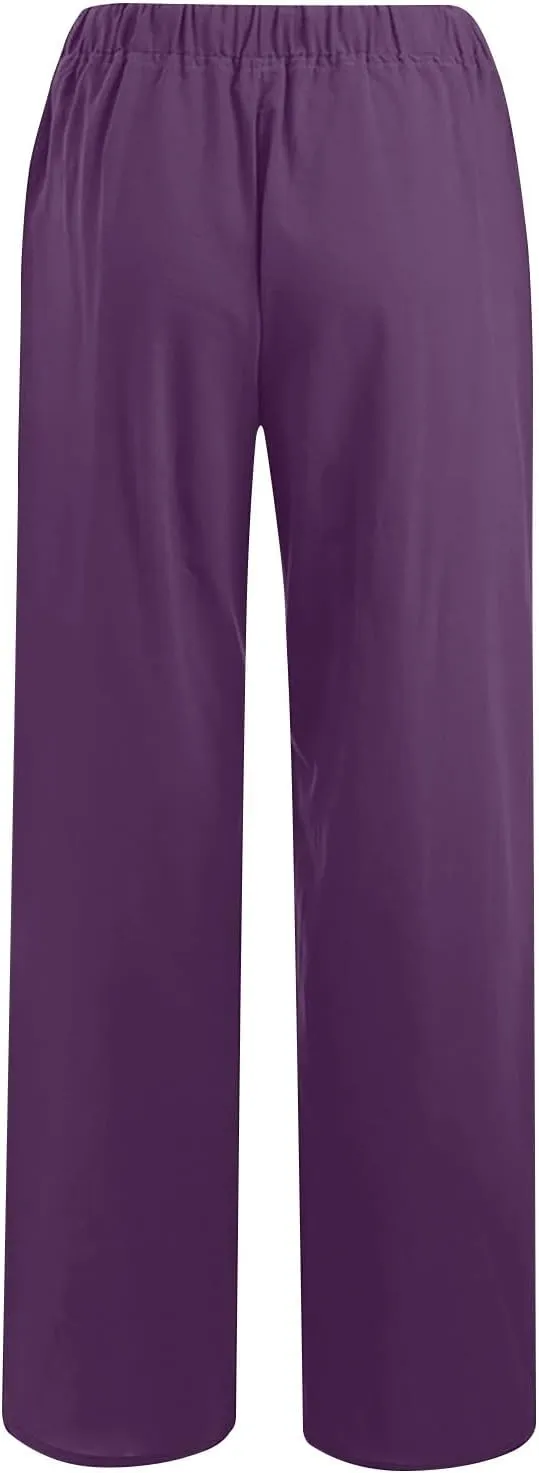 Women's Cotton Linen Pants Summer Wide Leg Pants High Waist Palazzo Pants Casual Loose Flowy Beach Trousers