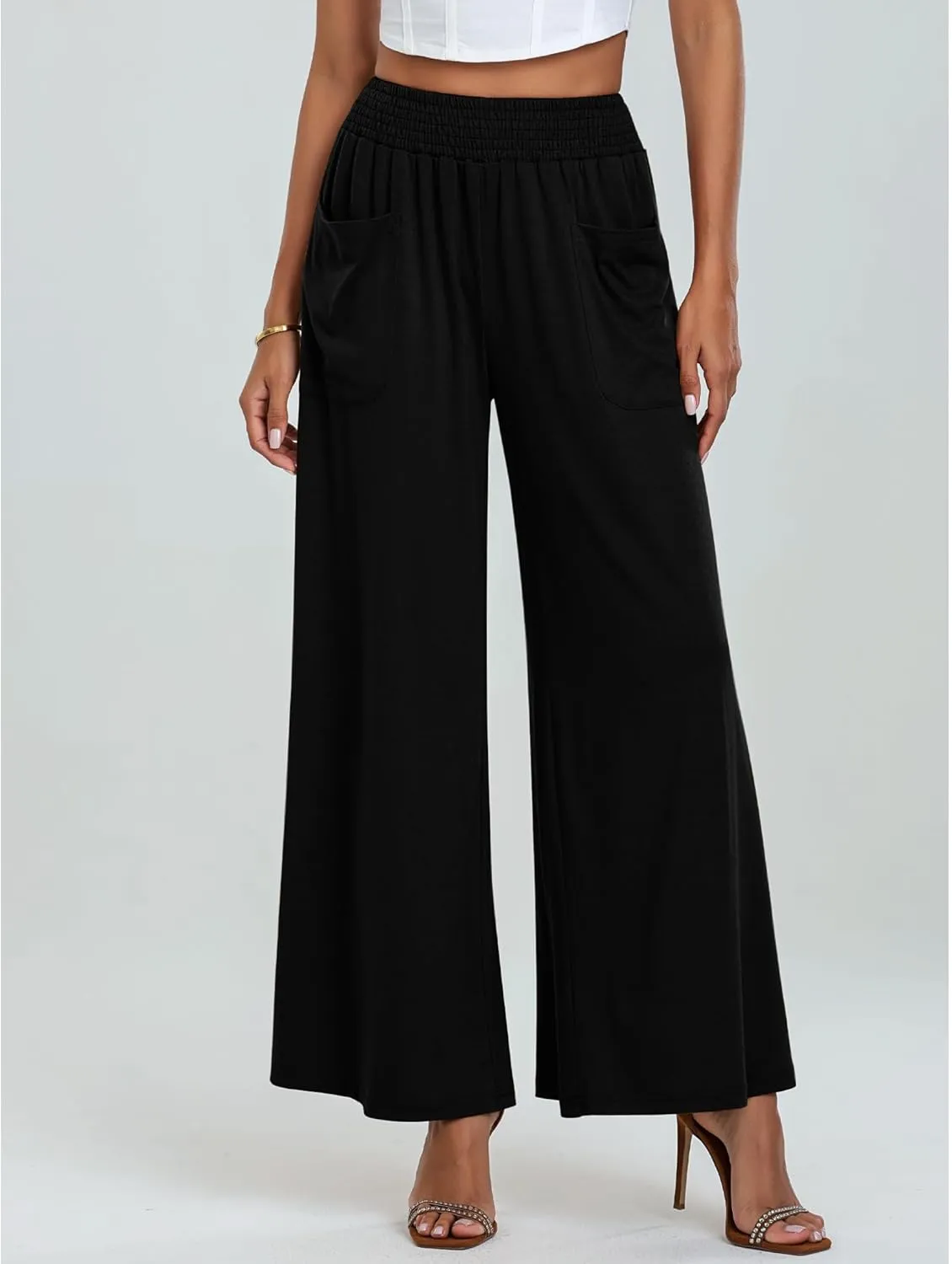 Womens Cotton Linen Pants Wide Leg Pants Summer Vacation Beach Pant Solid Color Loose Casual Trousers with Pockets