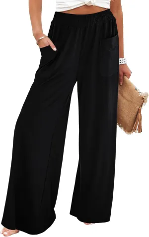 Womens Cotton Linen Pants Wide Leg Pants Summer Vacation Beach Pant Solid Color Loose Casual Trousers with Pockets