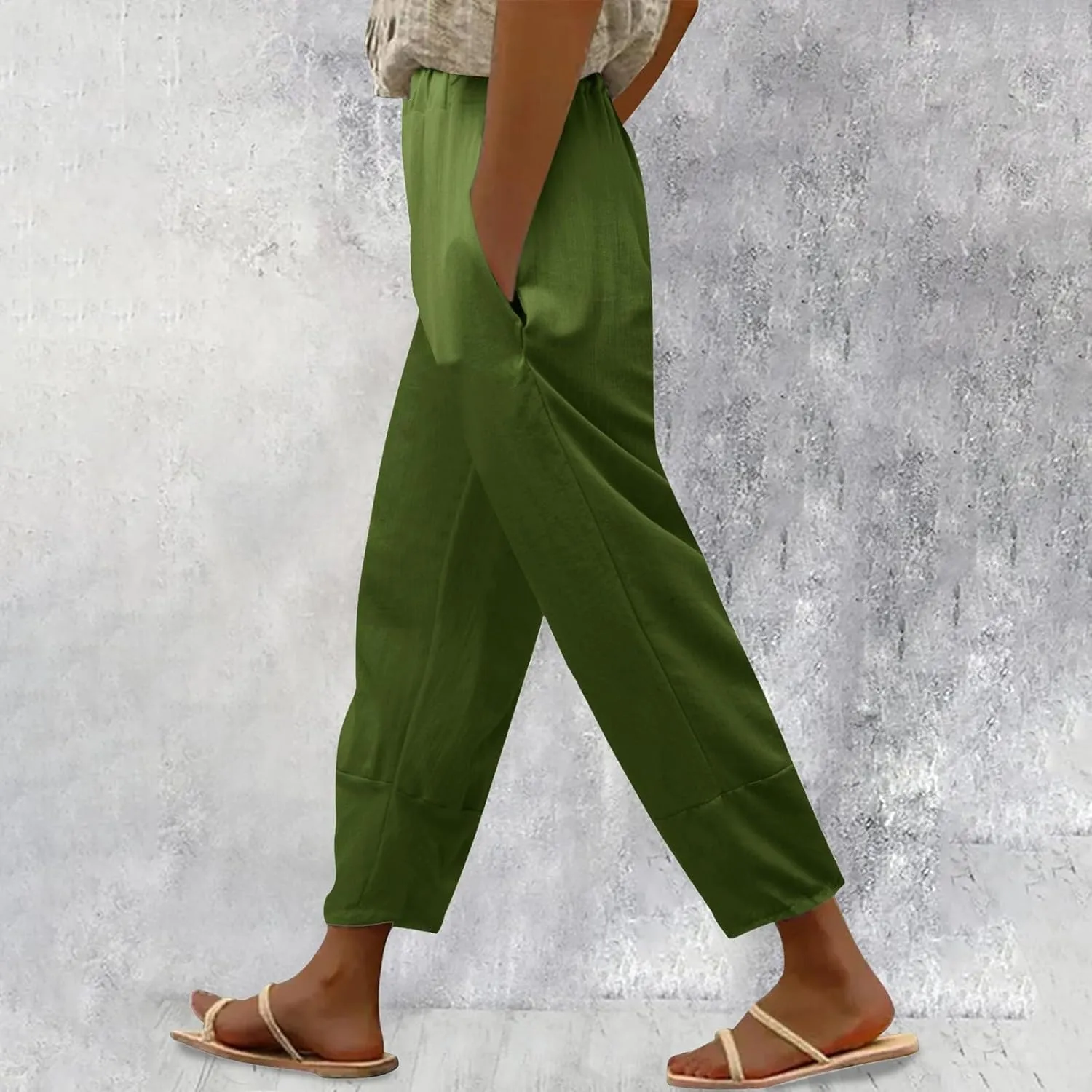 Womens Cotton Linen Summer Baggy Palazzo Lounge Pants Elastic Waist Bootcut Loose Fit Pants Business Work