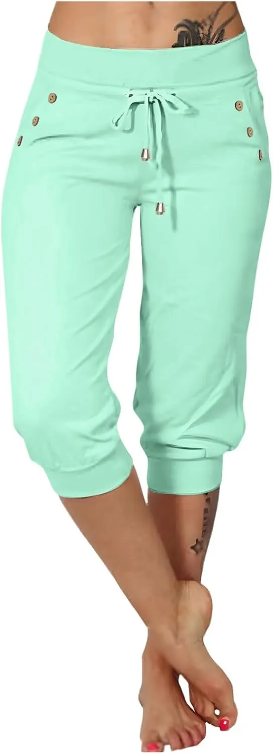Women's Cotton Linen Summer Casual Palazzo Pants Elastic Waisted Wide Leg Plus Size Trousers Work Business