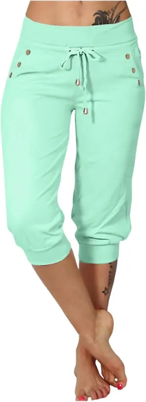 Women's Cotton Linen Summer Casual Palazzo Pants Elastic Waisted Wide Leg Plus Size Trousers Work Business