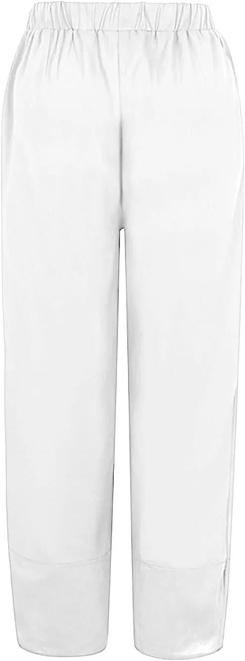Women's Cotton Linen Summer Comfy Pant Trousers Elastic Waisted Wide Leg Slim-Fit Trousers Business Work