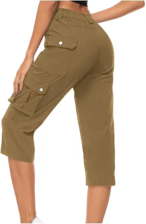 Women's Cotton Linen Summer Cropped Pant Trousers Elastic Waist Stretchy Straight Plus Size Pant Trousers Trendy
