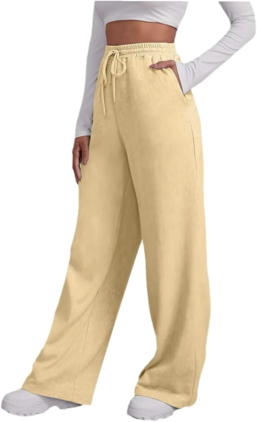 Womens Cotton Linen Summer Drawstring Pants Low Waist Wide Leg Plus Size Palazzo Lounge Pants Travel