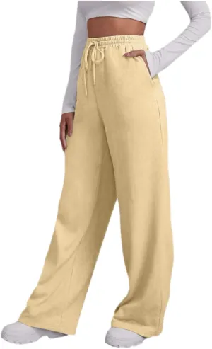 Womens Cotton Linen Summer Drawstring Pants Low Waist Wide Leg Plus Size Palazzo Lounge Pants Travel