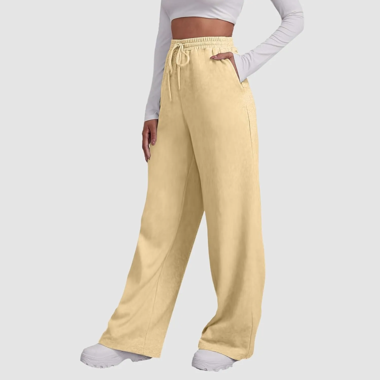 Womens Cotton Linen Summer Drawstring Pants Low Waist Wide Leg Plus Size Palazzo Lounge Pants Travel