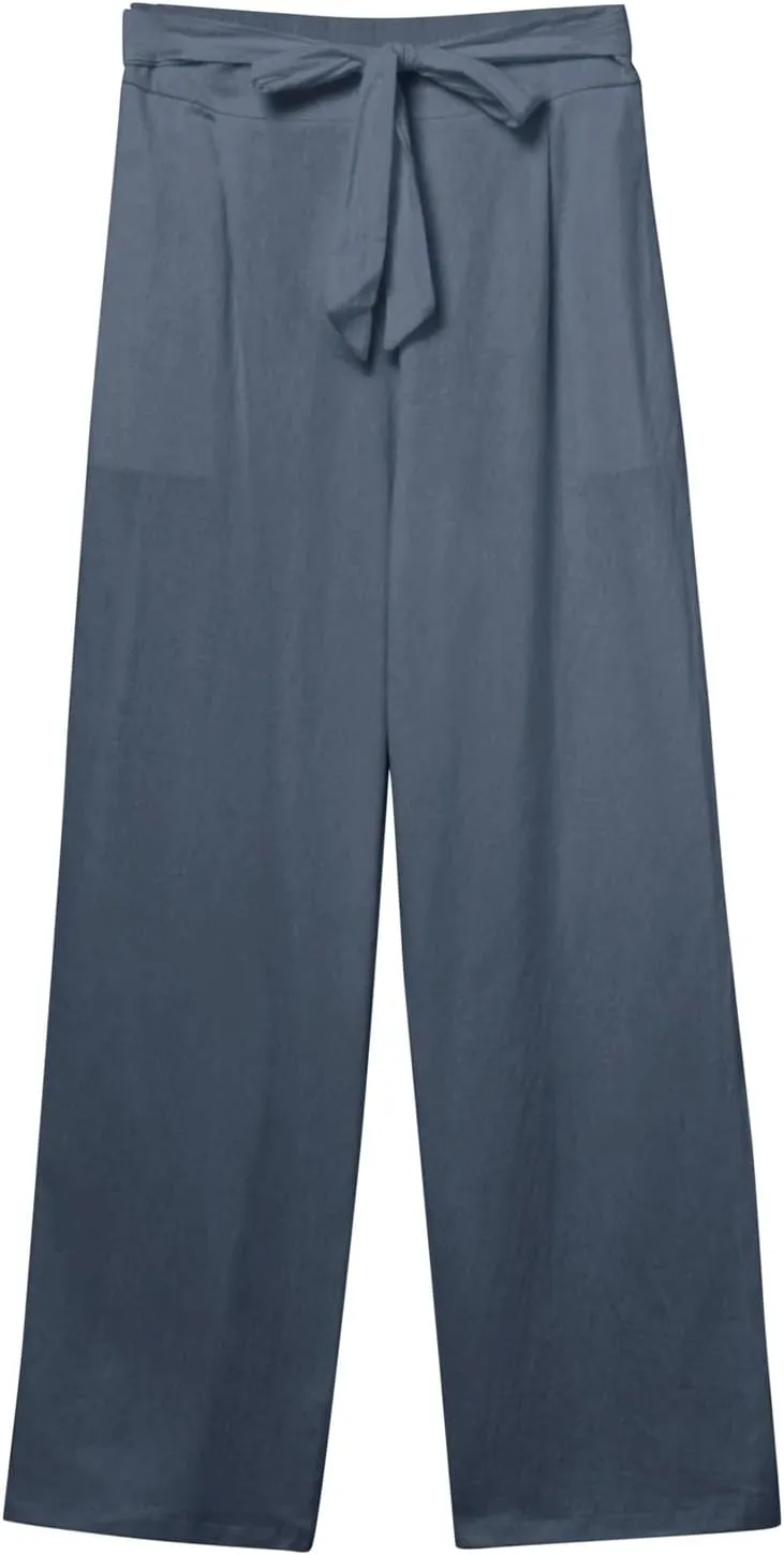 Women's Cotton Linen Summer Lightweigt Palazzo Pants Low Waist Wide Leg Loose Fit Pants Travel
