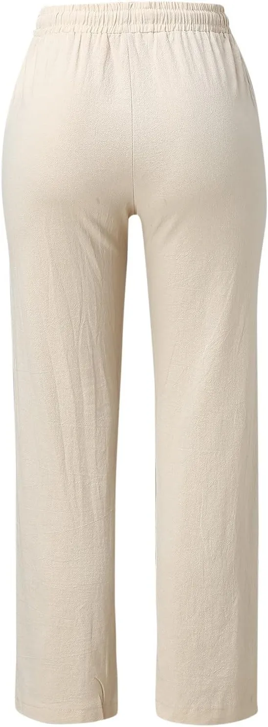 Women's Cotton Linen Summer Lightweigt Pant Trousers Low Waist Wide Leg Slim Fit Pants Office