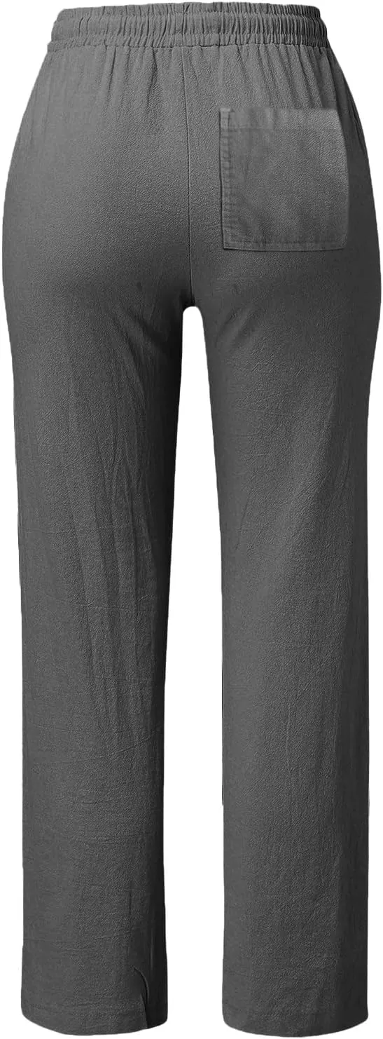 Women's Cotton Linen Summer Lightweigt Pant Trousers Low Waist Wide Leg Slim Fit Pants Office