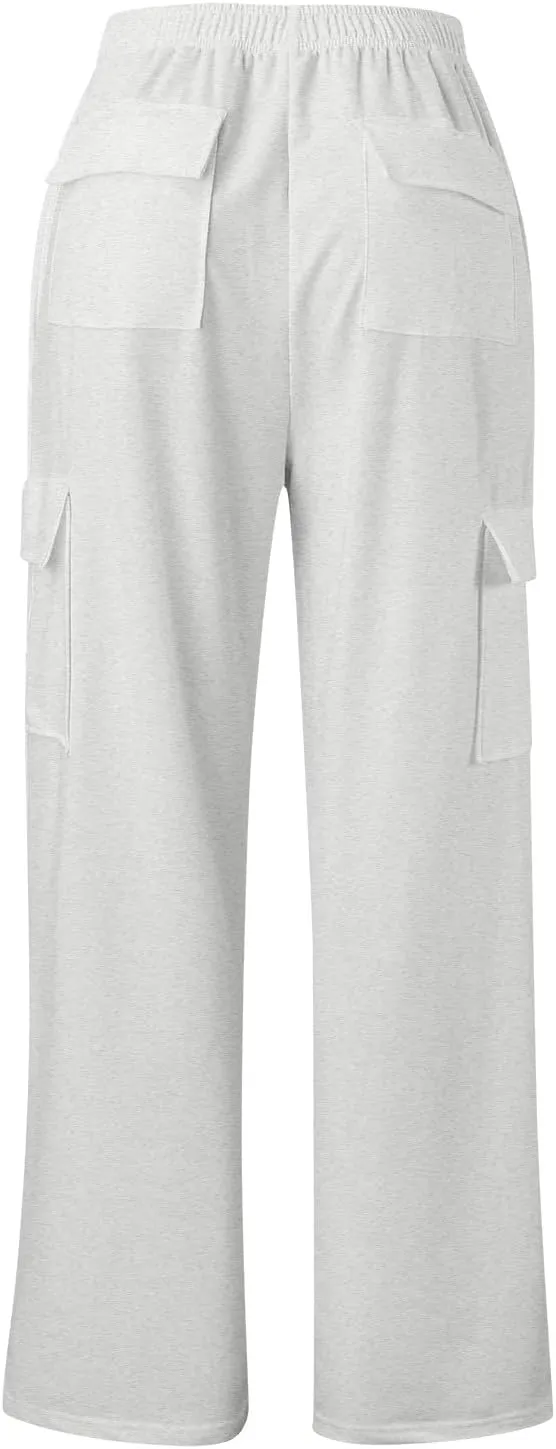 Women's Cotton Linen Summer Lightweigt Pants Elastic Waisted Long Lounge Slim-Fit Palazzo Lounge Pants