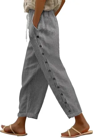Women's Cotton Linen Summer Palazzo Pants 2025 Wide Leg Beach Lounge Trousers with Pockets Vacation Outfits