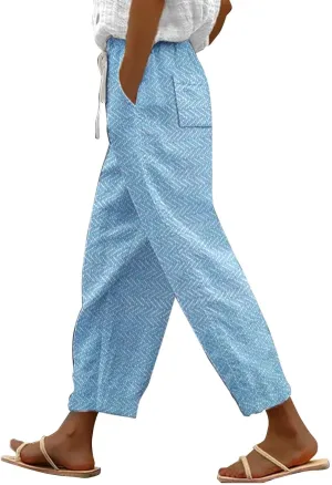 Women's Cotton Linen Summer Palazzo Pants 2025 Wide Leg Beach Lounge Trousers with Pockets Vacation Outfits