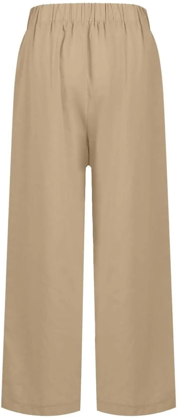 Womens Cotton Linen Summer Y2K Fashion Pants Low Waist Ankle Length Slim-Fit Pant Trousers Office