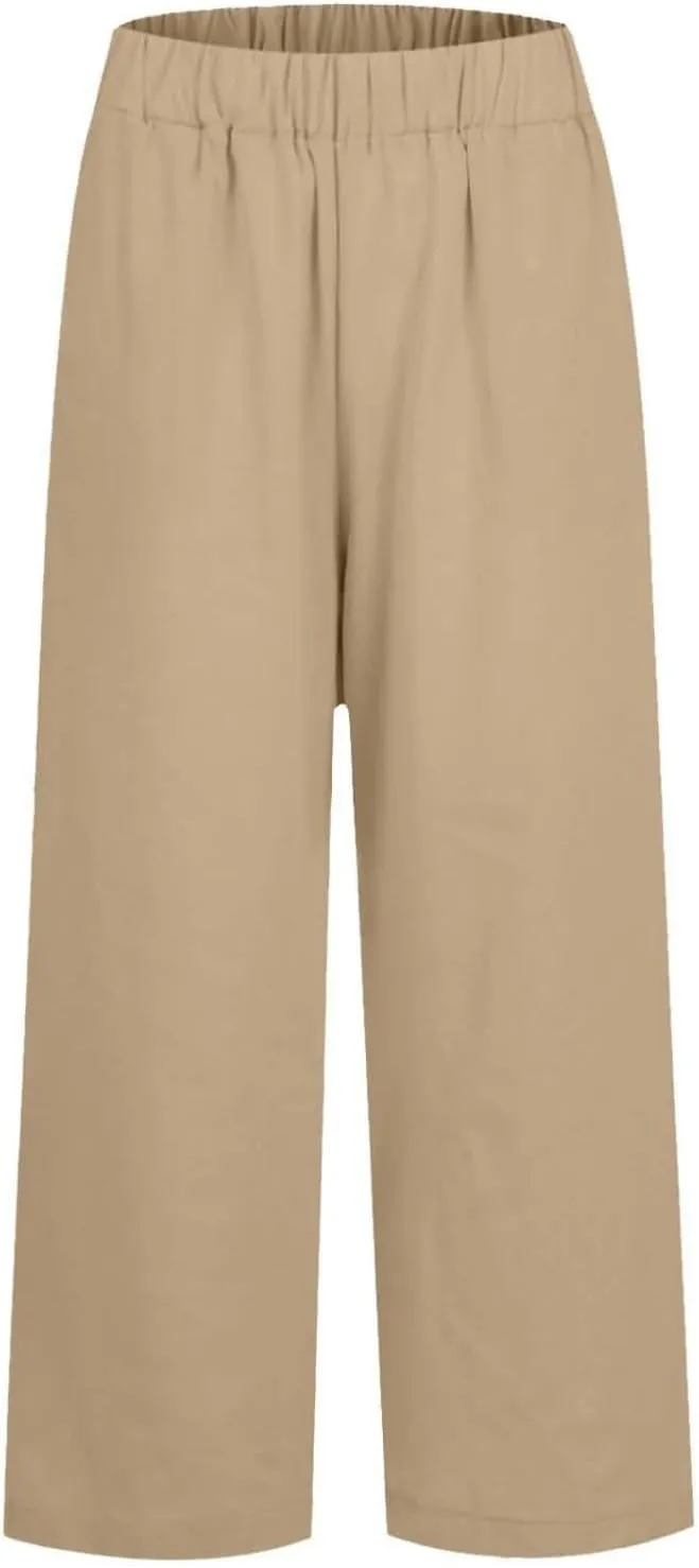 Womens Cotton Linen Summer Y2K Fashion Pants Low Waist Ankle Length Slim-Fit Pant Trousers Office