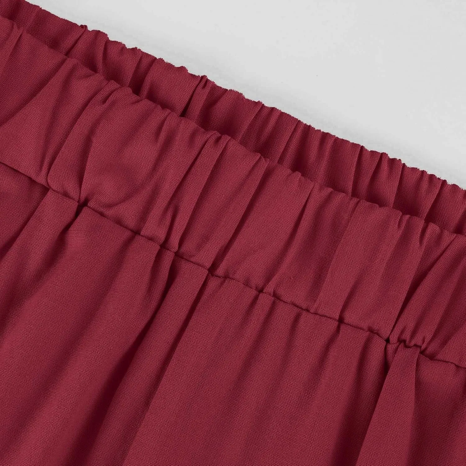 Womens Cropped Linen Pants Summer Elastic Waist Loose Fit Straight Leg Crop Pants Beach Trousers with Pockets