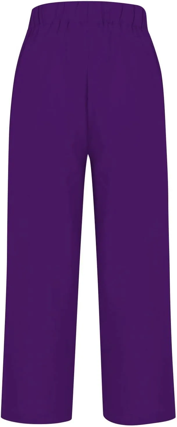 Womens Cropped Linen Pants Summer Elastic Waist Straight Leg Plus Size Crop Pants Casual Beach Trousers with Pockets
