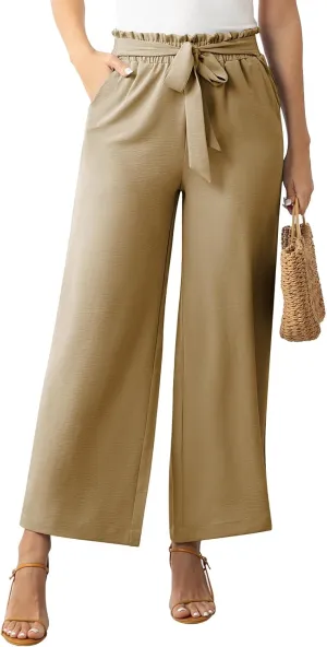 Women's Dress Pants with Pockets Stretchy High Waist Wide Leg Pants Business Casual Women Work Pants