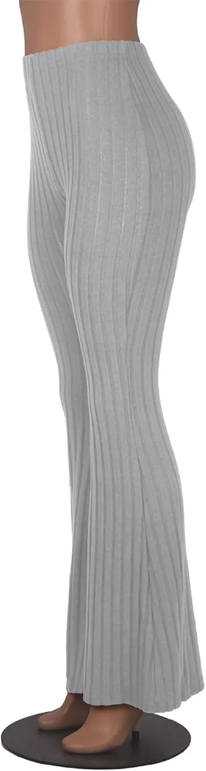 Women's Elastic High Waist Flare Pants Casual Bell Bottom Ribbed Knit Yoga Pants