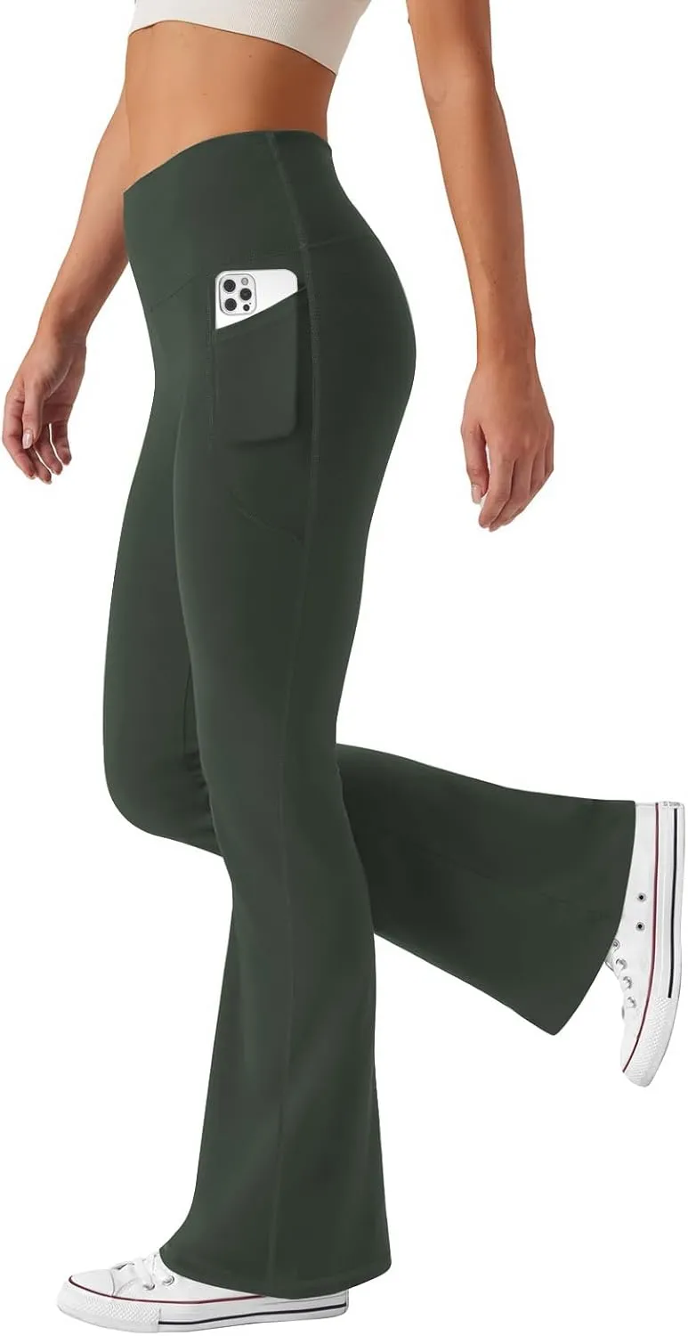 Women's Flare Yoga Pants with Pockets High Waist Casual Bell Bottom Bootcut Leggings