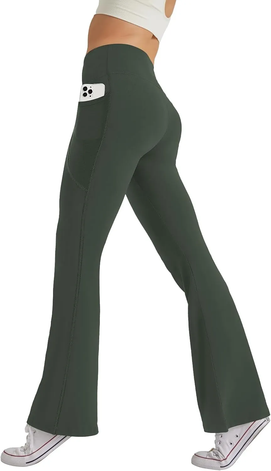 Women's Flare Yoga Pants with Pockets High Waist Casual Bell Bottom Bootcut Leggings