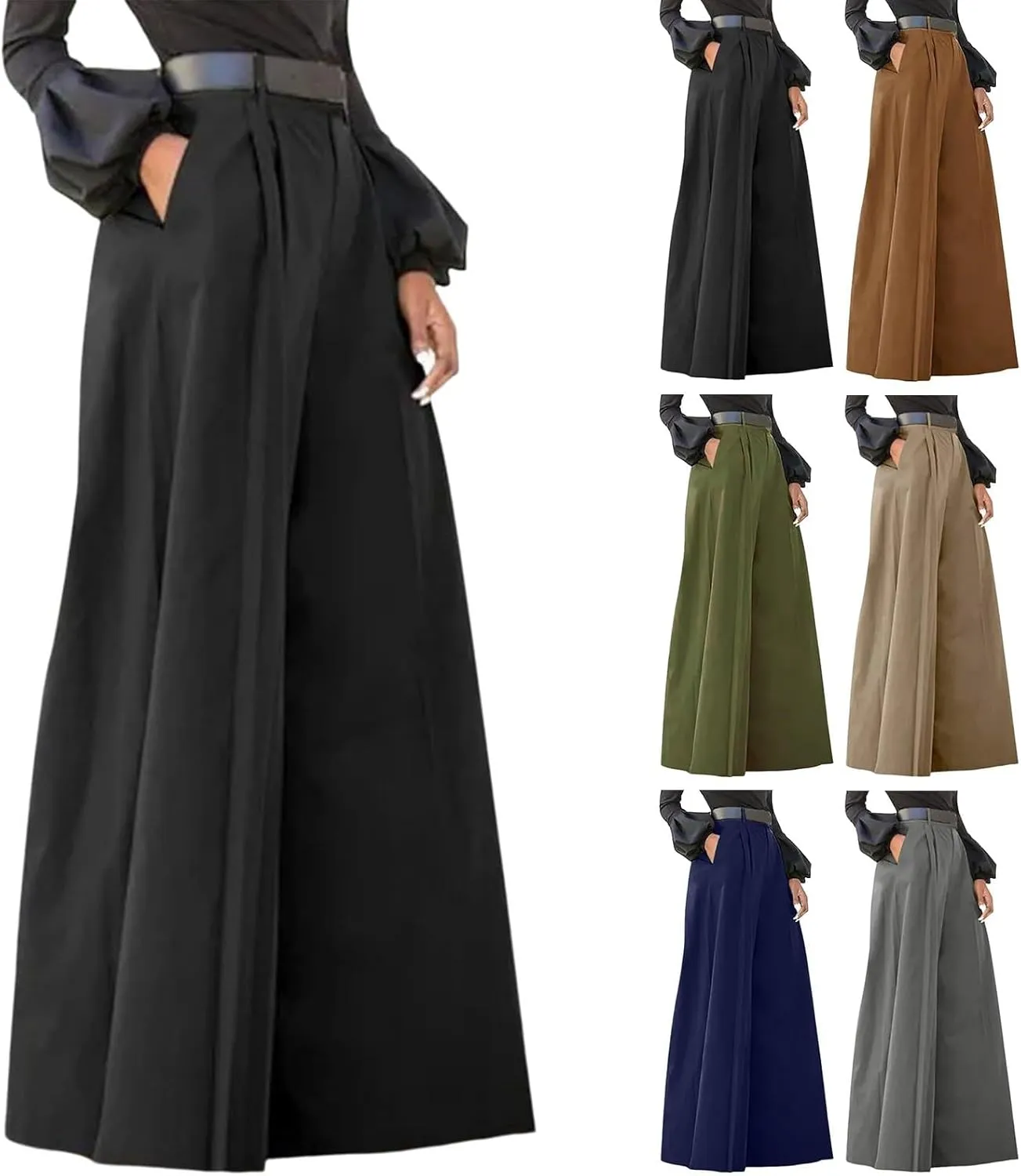 Womens High Waist Palazzo Pants Flowy Wide Leg Trousers Dressy Loose Work Office Business Pants with Pockets