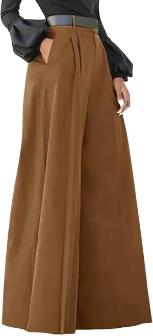 Womens High Waist Palazzo Pants Flowy Wide Leg Trousers Dressy Loose Work Office Business Pants with Pockets